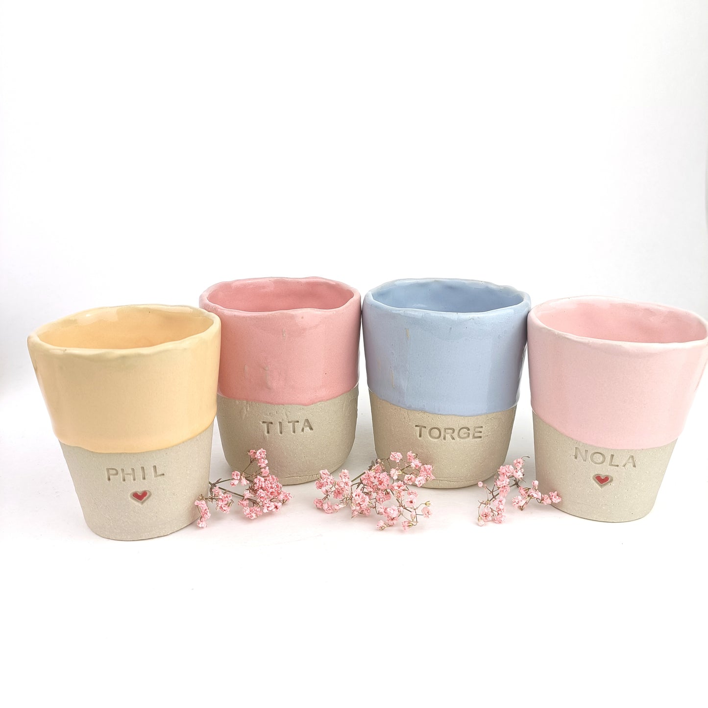 Personalisierter Keramik Kinderbecher mit Herz handgemacht
