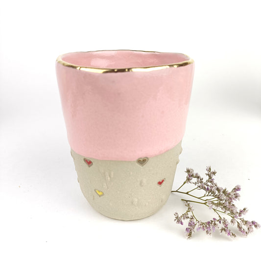 Großer Keramik Becher Gold Herzen