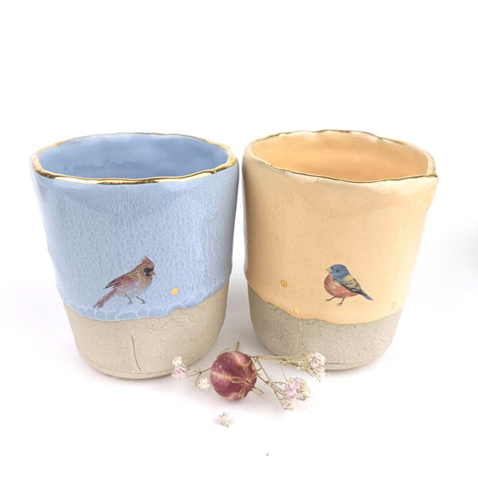 Keramik Becher Gold Vögel - ready to ship