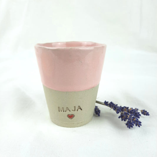 Personalisierter Keramik Kinderbecher mit Herz handgemacht